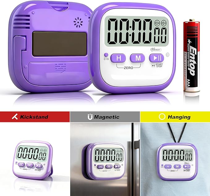 Antonki 2 Pack Classroom Timers for Kids Teachers, Magnetic Countdown Digital Kitchen Timer for Cooking, Study, Exercise, Games, Time Mangement - Loud/Silent Mode - Battery Included