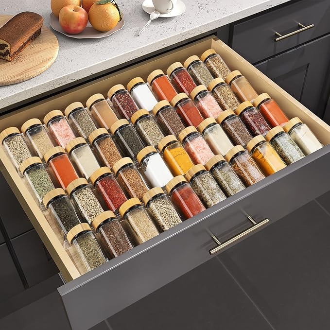 Suneerplay Spice Drawer Organizer 8 Tier, Acrylic Seasoning Organizer Rack, Clear Spice Rack Tray, Kitchen Seasoning Jars Drawers Insert (Jars Not Included/Expandable From 9" to 18")