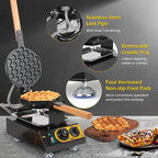 Dyna-Living Bubble Waffle Maker Commercial Bubble Waffle Machine, 1400W Egg Waffle Machine Non-stick Waffle Egg Maker with Crumb Tray, 30 Egg Cones Hong Kong Style Bubble Egg Waffle, 180° Rotating