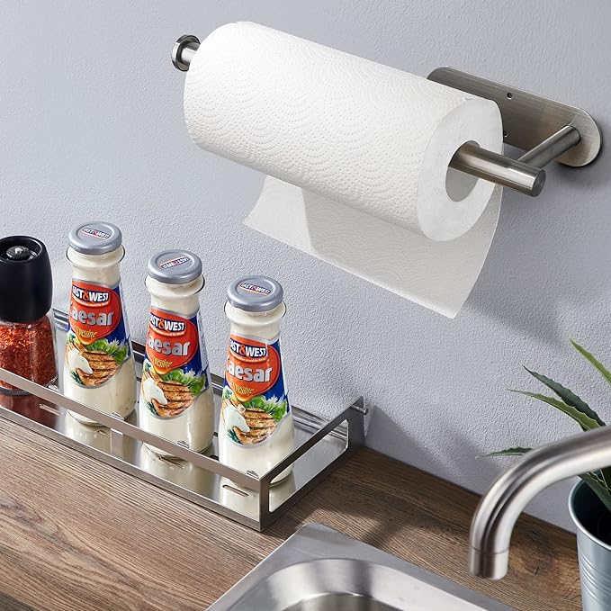 Paper Towel Rolls - for Kitchen, Self-Adhesive Under Cabinet,Both Available in Adhesive and Screws,Stainless Steel Paper Towel Holder Bulk(Grey)