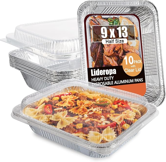 Aluminum Pans with Clear Lids 9x13-10 Pack Aluminum Foil Pans, Heavy Duty Disposable Pans for Cooking, Baking, Meal Prep, Parties & Food Storage