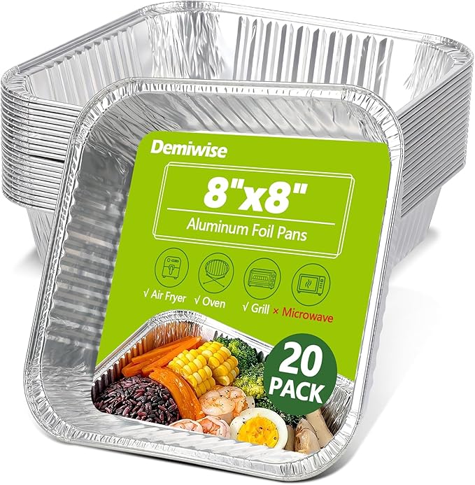 Thickened 20 Pack Heavy Duty Aluminum Pans, 8x8 Small Disposable Aluminum Baking Pans, Square Tin Foil Roasting Tray for Cooking, Meal Prep, Catering, Events, Carton Packaging