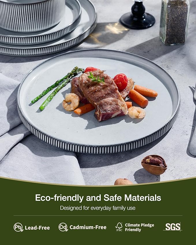 Famiware Star 24-Piece Stoneware Dinnerware Sets, Service for 6 - Reactive Glaze Mugs, Plates and Bowls, Dishes for Everyday & Formal Use, Chip/Scratch Resistant, Microwave/Dishwasher Safe, Smoky Blue