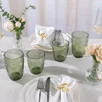 abrwyy 6Pcs 14OZ Drinking Glasses, Green Drinking Glasses, Colored Glassware Drinking, Highball Beverage Glasses Cup, Vintage Glassware Set for Water, Juice, Cocktail, Coffee