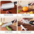 Small Knife Block Set, Modern Kitchen Knife Scissors with Universal Round Holder, Home Apartment New Kitchen Essentials, Space Saving, Dishwasher Safe(Black, 5PCS)