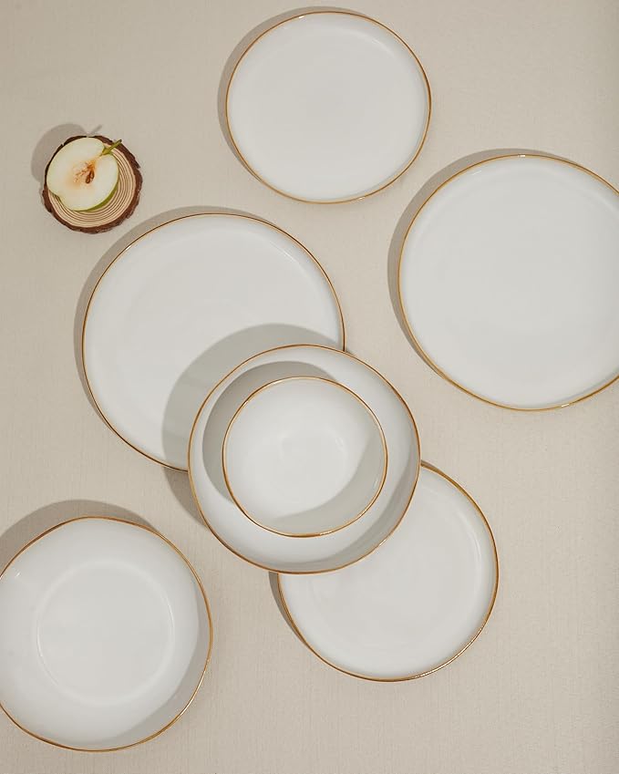Pokini 32 Piece White Dinnerware Set with Pasta Bowls, Reactive Glaze Stoneware for 8 | Perfect for Multi‑Course Dinners, Hosting Large Groups, Holiday Serving Needs