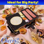 Raclette Grill, Raclette for 8 People, 1300W Electric Grill with 1 Reversible Non-stick Grill Pan & 8 Mini Raclette Cheese Pans & 1 Wooden Spatula, for Indoor Family Barbecue & Party
