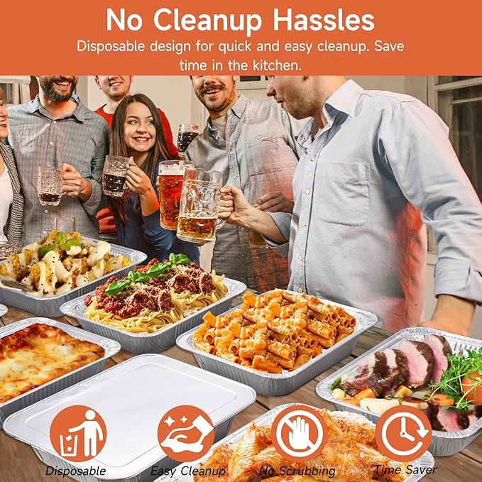 Disposable Aluminum Foil Pans with Lids 9x13-10 Pack Aluminum Foil Pans, Heavy Duty Aluminum Baking Pans for Cooking, Baking, Meal Prep, Parties & Food Storage