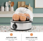 Elite Gourmet EGC724SS Easy Electric Poacher, Omelet Eggs & Soft, Medium, Hard-Boiled Egg Boiler Cooker with Auto Shut-Off and Buzzer, Measuring Cup Included, BPA Free, 7, Stainless Steel