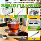 Set of 1 Large Tea Infuser, 2 Small Infuzers & Scoop With Bag Clip - Stainless Steel Infuser for Loose Leaf Tea Steeper Tea Strainers for Loose Tea Diffusers for Loose Tea - Loose Leaf Tea Infuser