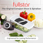 Fullstar Mandoline Slicer for Kitchen, Fruit Cutter, Cheese Grater, Cucumber Slicer, Veggie Spiralizer, Food Cutter & Kitchen Gadgets & Gifts with Safety Glove (6 in 1, White)