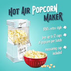 Nostalgia Retro Hot Air Popcorn Maker – 12 Cups Oil Free Popping – Countertop Machine with Measuring Cup – Healthy Snacks & Movie Nights – Aqua