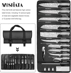 MOSFiATA Kitchen Knife Set, 17 Pcs Japanese Stainless Steel Knife Sets for Kitchen with Oxford cloth storage bag with Knife Sharpening Rod, Dishwasher Safe, For Outdoor