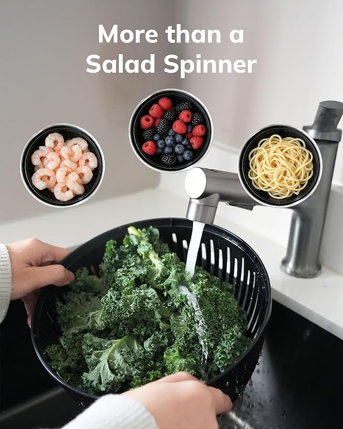 Salad Spinner, 5.3 Qt Large Lettuce & Vegetable Cleaner with Non-Slip Bottom, Quick Stop Button, Dishwasher Safe Fruit Washer, BPA-free, Black