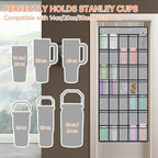 NiHome Multi-Functional 35 Pockets Door Hanging Organizer for Stanley Tumbler in Kitchen, Pantry, Bathroom, Large Capacity Elastic Mesh Secure Storage Water Bottle Cup Holder, Foldable for Home (Gray)