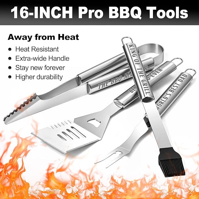 Dad Gifts from Daughter, Dad Grilling Accessories Fathers Day, Heavy Duty Stainless Steel Grill Set BBQ Grill Tools for Outdoor Grill with Aluminum Case, Grill Utensils Set Ideal Grilling Gifts