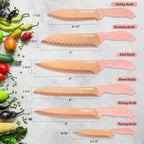HAUSHOF Kitchen Knife Set, 12-Piece Pink Knife Set with 6 Blade Guards, Non-Stick Coated Stainless Steel Blades for Slicing, Dicing&Cutting, Gifts Knife Set for Dad, Mom, Husband and Wife