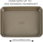 Kitchen Details Pro Series Baking Pan | Dimensions: 15.4” x 11.5” x 2” | Nonstick | Textured Diamond Base | Even Heating | Easy Clean | Safe up to 500 degrees | Gold