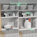 2Pcs Paper Plate Dispenser for 6-9.5 Inch Disposable Plates, Space-Saving Plastic, Foam and Paper Plate Storage Organizer for Cabinet, Countertop, RV or Outdoor (White)