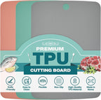 TPU Cutting Board Set of 3 9"x12" - Flexible Cutting Mats for Kitchen Knife Friendly, Cutting Mat Non-Slip Chopping Board Double Sided Scratch Resistant Food Grade Coral Mint Gray