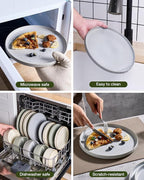 Famiware Star 12-Piece Stoneware Dinnerware Sets, Service for 4 - Handcrafted Reactive Glaze Plates and Bowls, Modern Rustic Dishes, Chip & Scratch Resistant, Microwave & Dishwasher Safe, Matte Gray