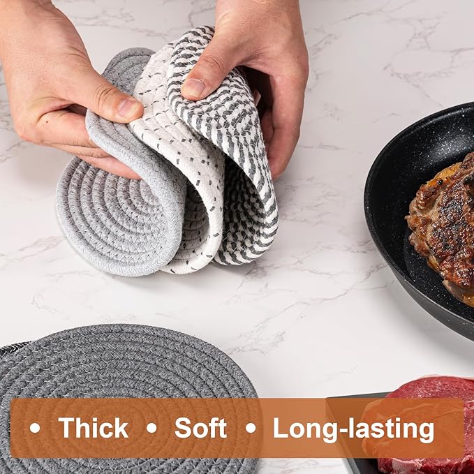 Husfunov 7 Inch Trivets for Hot Dishes, Pots and Pans, 5 Heat Resistant Pot Holders for Kitchen, Home Essentials, Hot Pads for Countertop and Table, Farmhouse Decor Vase Mats, Gray