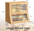GHWIE Double Layer Bamboo Bread Box for Kitchen Counter,Large Capacity Bread Storage Bin,Bread Container with Acrylic Wavy Door Panel (Natural, Extra Large)