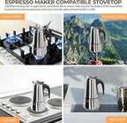 6 Cup 300ml Moka Pot Stainless Steel Espresso Coffee Maker Stovetop Coffeemaker Italian Classic Style Brewing Greca Cafe Mocha Machine for Cafeteras Lover Camping Travel and Home Use 10oz