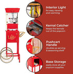 Nostalgia Popcorn Maker Machine - Professional Cart With 8 Oz Kettle Makes Up to 32 Cups - Vintage Popcorn Machine Movie Theater Style - Red
