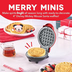 Disney Dash Mickey Mouse Santa Mini Waffle Maker - Electric Waffle Maker for Creative, Homemade Treats - Features Built-In Cord Wrap & Pre-Heating Indicator Light