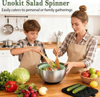 Unokit Stainless Steel Salad Spinner - Large Spinner with Non-Slip Base and 5 Blade Slicers, Dishwasher Safe Lettuce Spinner for Efficient Salad Preparation and Food Washing in Kitchen