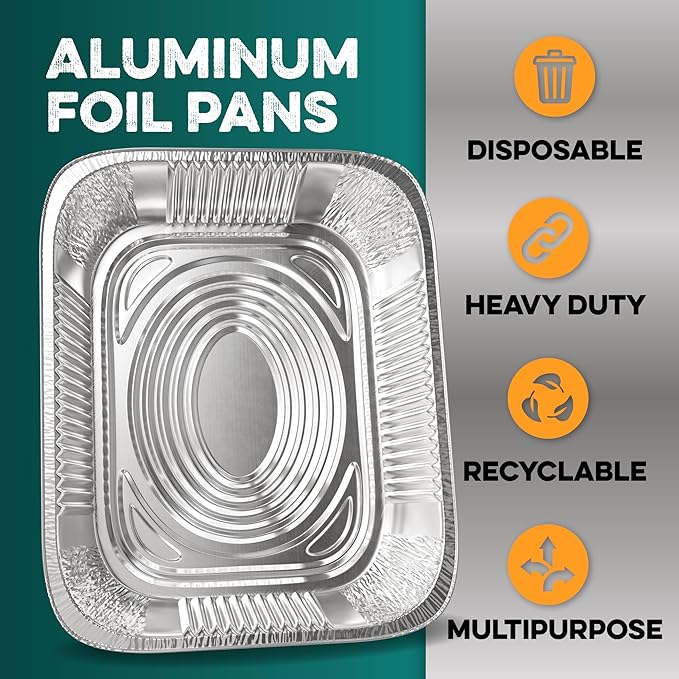 Aluminum Pans 9x13 [10 Pack] Aluminum Foil Trays - Disposable for Baking, BBQ Grilling, Roasting, Cake Serving Dishes, Catering Supplies, Steam Table Chafing Pans, Half Size Tin Foil Pan