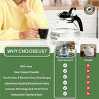 Borosilicate Glass Stove Top Whistling Tea Kettle - 12 Cup/48oz Capacity - BPA-Free - German Made Glass Kettle for Gas, Electric, and Glass Ranges