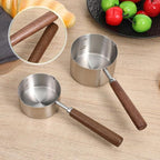 2 Pcs 18/10 Stainless Steel Butter Warmer Measuring Pan 8.5 oz and 4.2 oz Milk Coffee Chocolate Butter Melting Pot with Dual Pour Spout and Wooden Handle for Induction Cookers and Gas Stoves