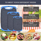 Plastic Cutting Board, 3 Pieces Dishwasher Safe Cutting Boards with Juice Grooves, Easy Grip Handle, Non-Slip, with Grinding Area for Grinding Garlic and Ginger（blue）