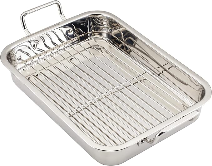 Farberware Classic Traditions Stainless Steel Roaster/Roasting Pan with Rack, 17 Inch x 12.25 Inch