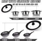 Lerykin Tempered Glass Lid Set of 2 - Universal Lids with Heat Resistant Silicone Rim for Pots, Pans and Skillets - Pan Cover Replacement Lids Fit 6.5", 7", 8" and 9.5", 10", 11" Diameter Cookware