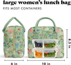 Fit & Fresh Bloomington Lunch Bag for Women - Insulated Large Lunch Box for Work with Containers, Leak-Resistant, Stain-Resistant, Zipper Closure, Sage Bows & Flowers