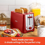 BELLA 2 Slice Toaster with Auto Shut Off - Extra Wide Slots & Removable Crumb Tray and Cancel, Defrost & Reheat Function - Toast Bread, Bagel & Waffle, Red
