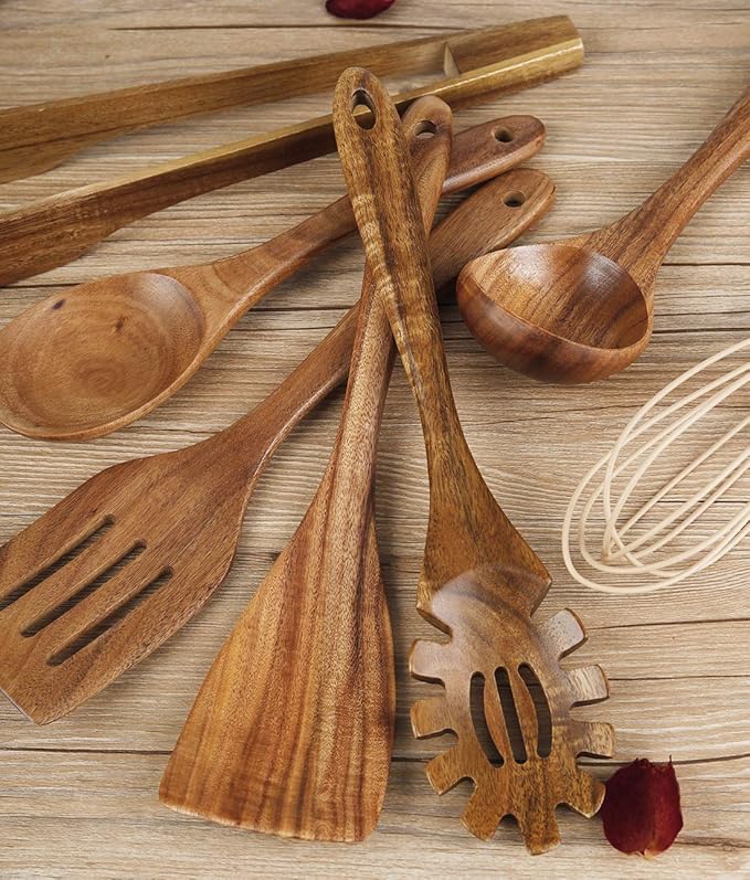 Wooden Utensil for Cooking, Wood Kitchen Utensils Cooking Set Teak Wood Spoons set for Cooking,Spatulas Non-Stick for Cookware Kitchen Spoon (7)