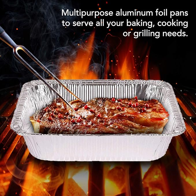 Stock Your Home 9x13 Aluminum Pans (40 Pack) - Disposable and Recyclable Foil Trays - Half Size Steam Table Deep Pans - Tin Foils for Cooking, Heating, Storing, Prepping Food