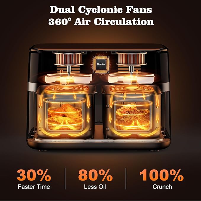 12QT Large Dual Basket Air Fryer with Viewing Window and 50pcs Paper Liners, 10-in-1 Digital Touchscreen Double Zone Air Fryers, SyncCook to Bake,Roast,Reheat,Broil, Nonstick Dishwasher Safe