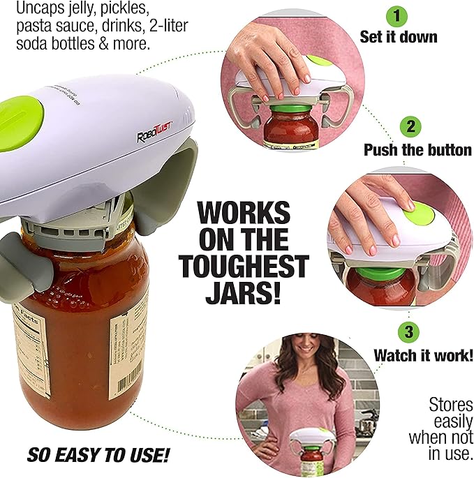 Robotwist Automatic Jar Opener, Deluxe Model with Improved Torque, Robo Twist Kitchen Gadgets for Home, Electric Handsfree Easy Jar Opener – Works on All Jar Sizes, As Seen on TV
