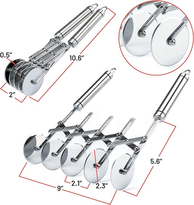 Oleex ‘All-Dough’ Pastry Cutter Set. 5 Wheel Dough Cutter and Dual Fluted Ravioli Cutter Wheel/Pizza Cutter Wheel! Versatile Brownie Cutter, Pasta Maker, Noodle Cutter, Stainless Steel Pizza Slicer