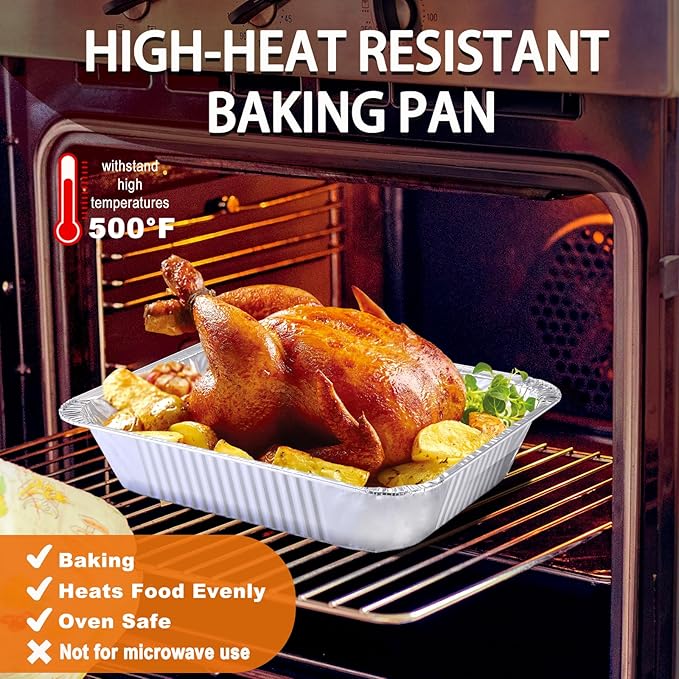 40 Pack Aluminum Foil Pans 9x13 Disposable – Half Size Tin oil Heavy Duty Deep Steam Table Pan, Aluminum foil Sheets Tray Chafing Grill Accessories for Cooking, Baking, Storing, Food Prepping