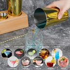 Cocktail Shaker Set Bartender Kit with Bamboo Stand, 15-Piece Stainless Steel Bar Set Accessories, Professional Bartending Kit Home Bar Tools Set with Recipes (Gold, Natural Wood Stand)