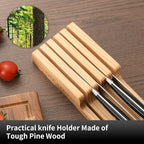 In-Drawer Knife Block with 5 Pieces Knives, Bamboo Knife Drawer Organizer for Kitchen, Perfect for Home and Chefs, Premium Knife Holder, Slots for 5 Knives Kitchen Drawer, Counter Top - Chef Gift Idea