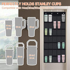 NiHome Multi-Functional 35 Pockets Door Hanging Organizer for Stanley Tumbler in Kitchen, Pantry, Bedroom, Bathroom, Large Capacity Elastic Mesh Secure Storage Cup Holder, Foldable for Home and RV Use