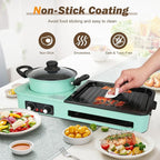 Hot Pot Electric with Grill, 1600W 3 in 1 Smokeless Non-Stick Barbecue Shabu Hot Pot with Dual Temp Control, Multifunctional Teppanyaki Grill Pot, Shabu Korean BBQ for 3-5 People