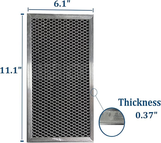 Air Filter Factory Replacement For JX91A, WB2X9883, CF2888 GE 6.13 x 11.13 x 0.37 Inches Microwave Oven Charcoal Carbon Behind Vent Filter 2-Pack